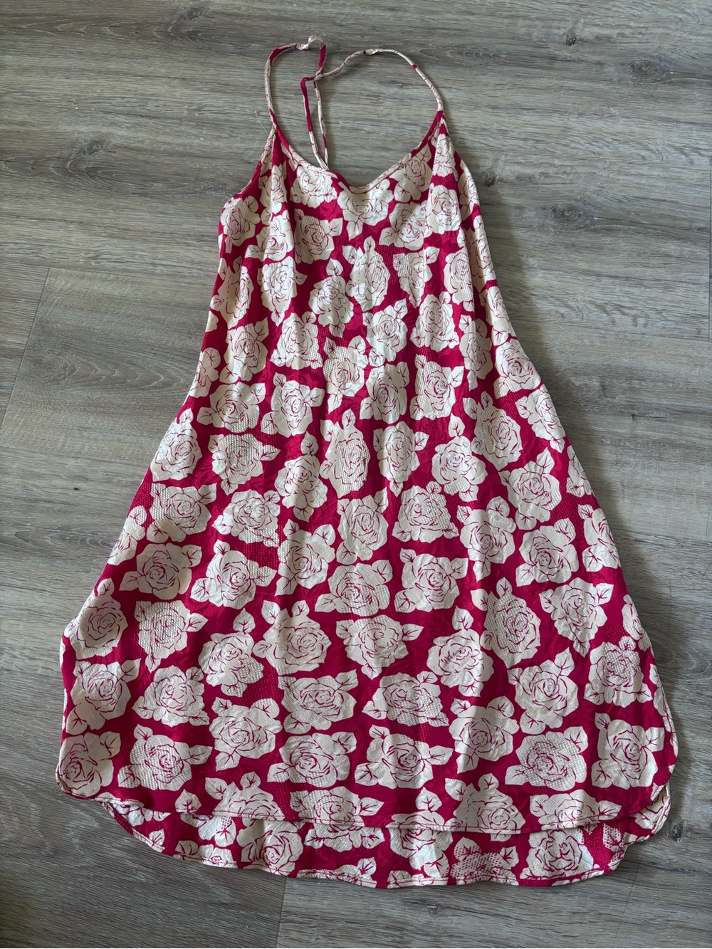 Vintage 100% Silk Red Rose Floral Slip Dress - Size Small